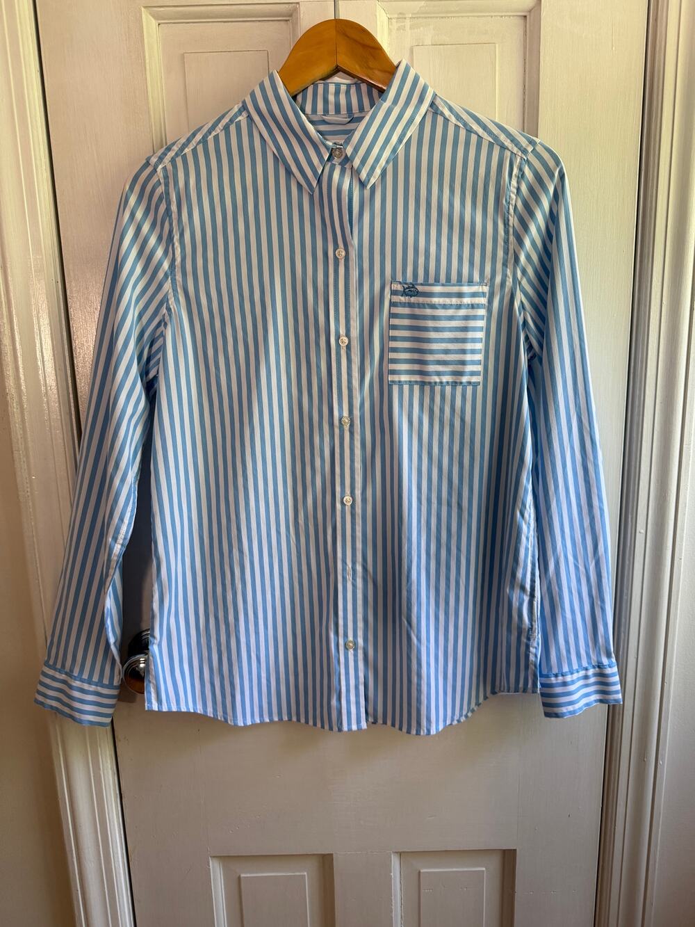 Southern Tide Emery Button Front Shirt Sail Bleu Striped Womens Small NWT
